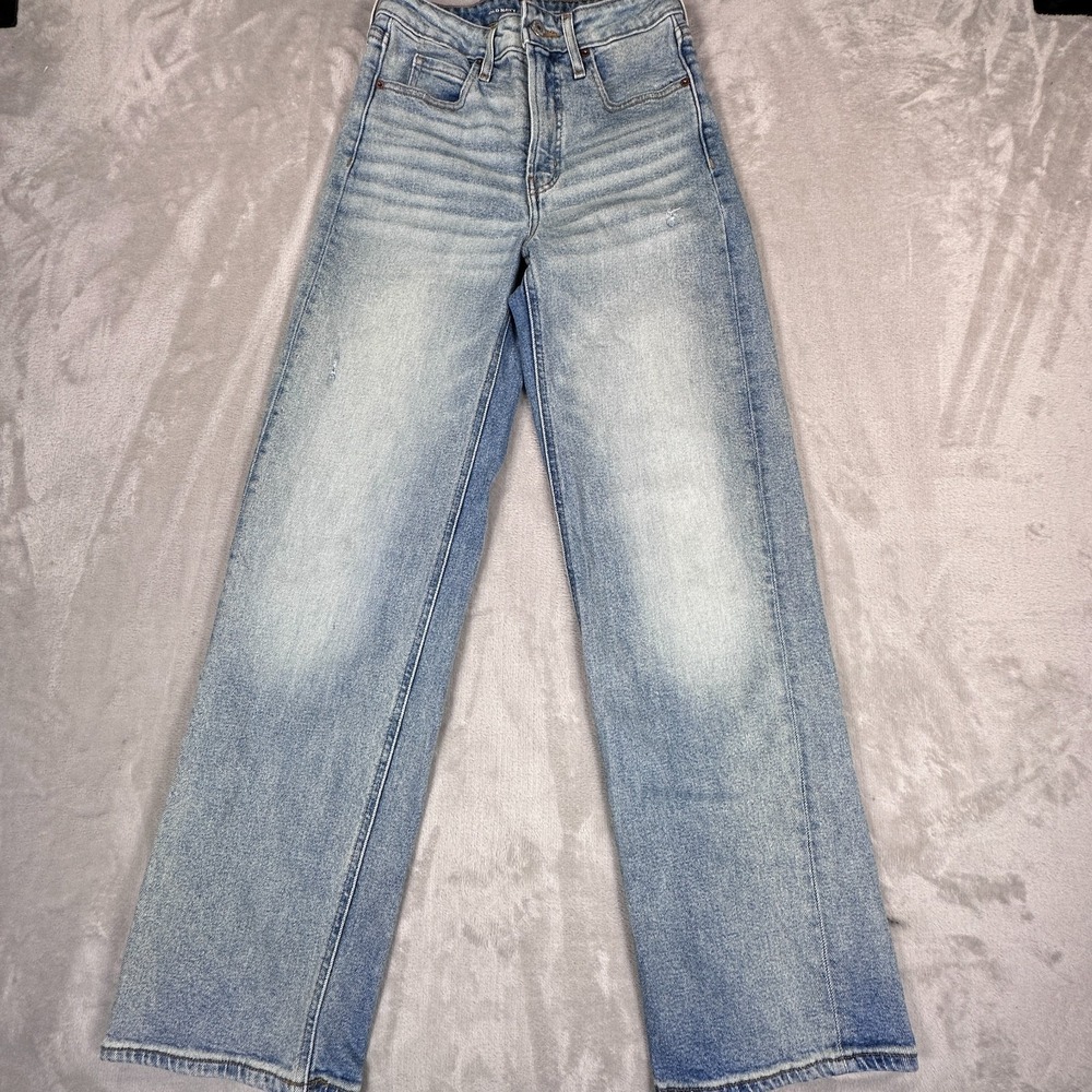 Old Navy Sky Hi Wide Leg Jeans Womens 0 Blue‎ Denim Cotton Stretch High Rise